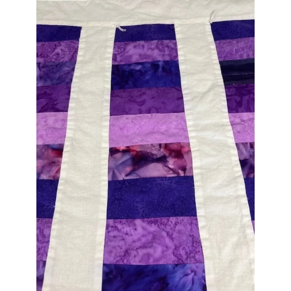 Handmade Purple Batik Patchwork Quilt Striped Tie Lap Blanket Wall Hanging 42x37